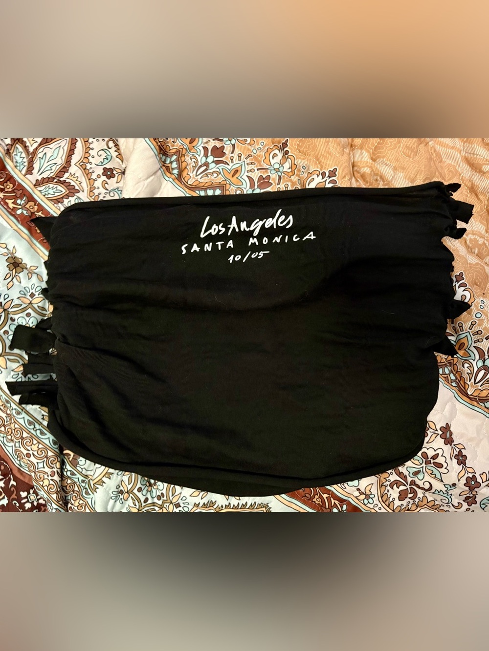 Black Graphic Tube Top with 'Los Angeles Santa Monica' Print